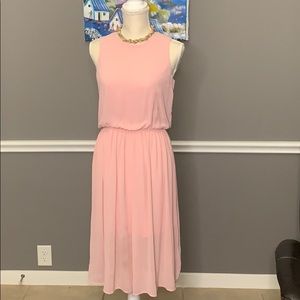 Pink Pleated Midi Dress